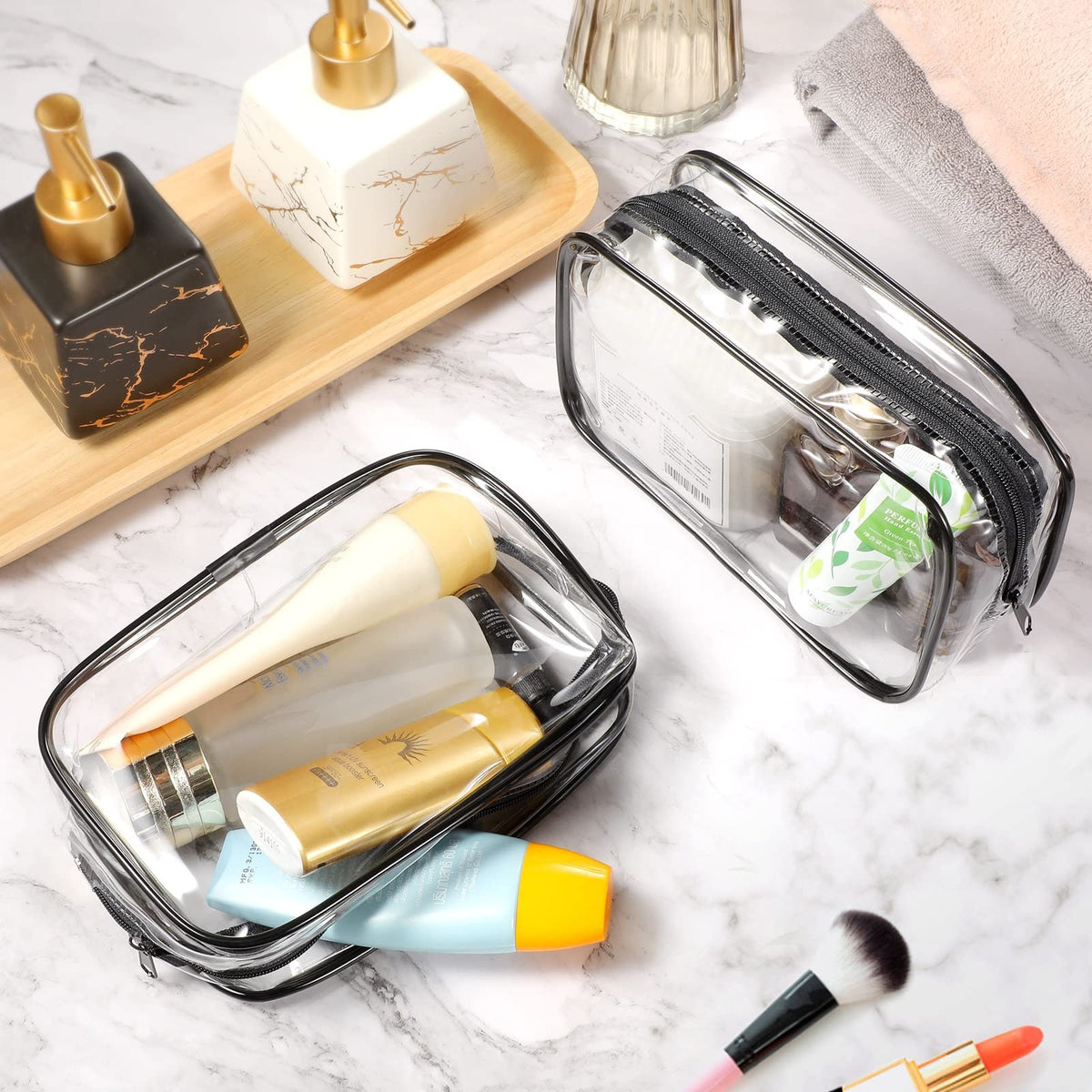 18 Pack Clear Makeup Bags with Zippers - Travel Cosmetic Organizer Pouches