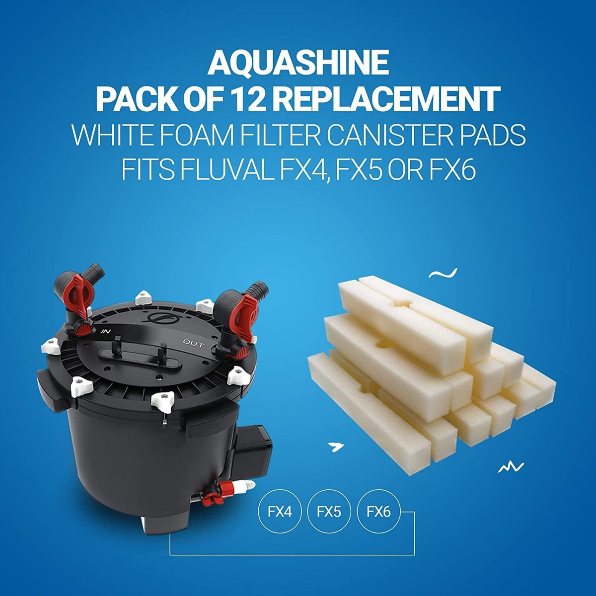 Replacement White Foam Filter Pads for Fluval FX4 FX5 FX6 Aquarium Filters - Pack of 6
