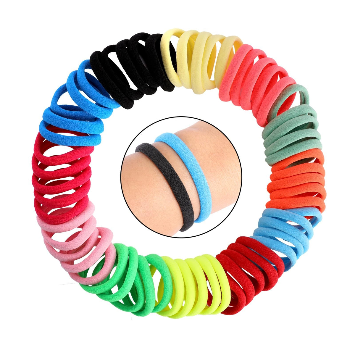 120PCS Black Hair Ties for Women Girls, Elastic Bands Ponytail