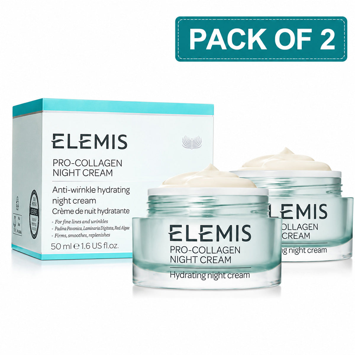Elemis Pro-Collagen Marine Night Cream - Anti-Aging Moisturizer Pack of 2