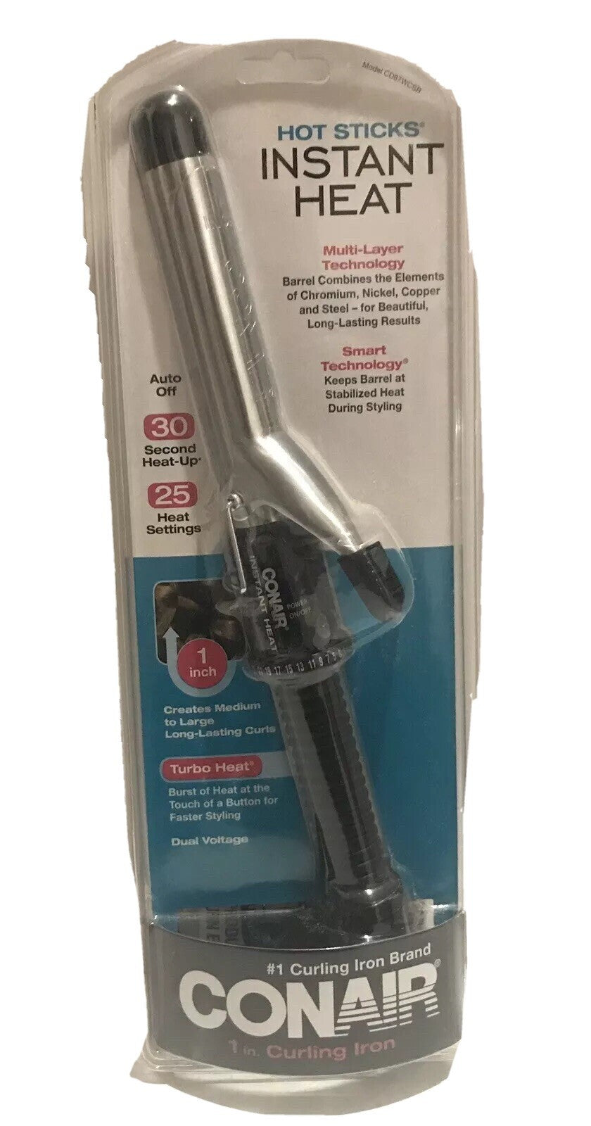 Conair 1-Inch Instant Heat Curling Iron with Dual Voltage & 25 Heat Settings