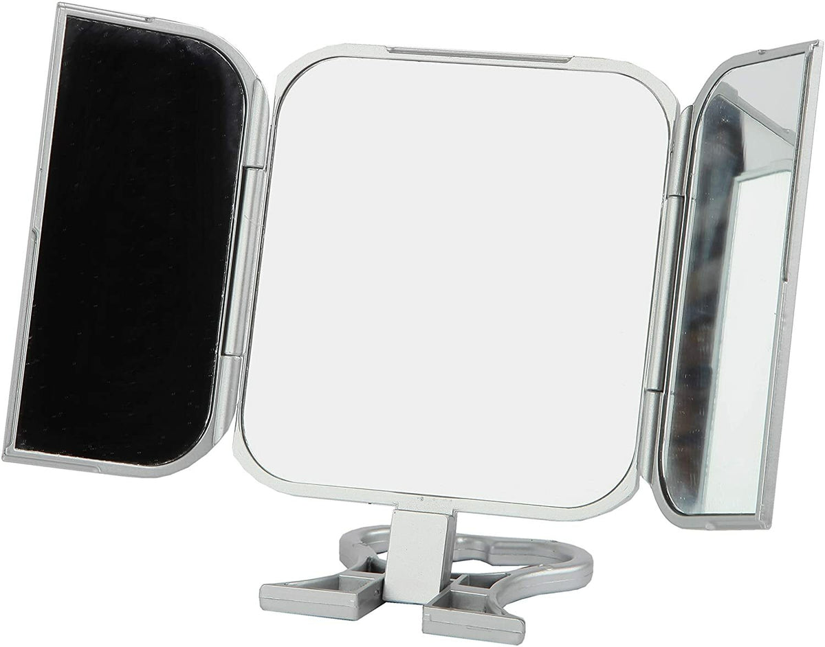 Tri-Fold 3-Way Handheld or Stand Makeup Shaving Mirror with Heart Stand