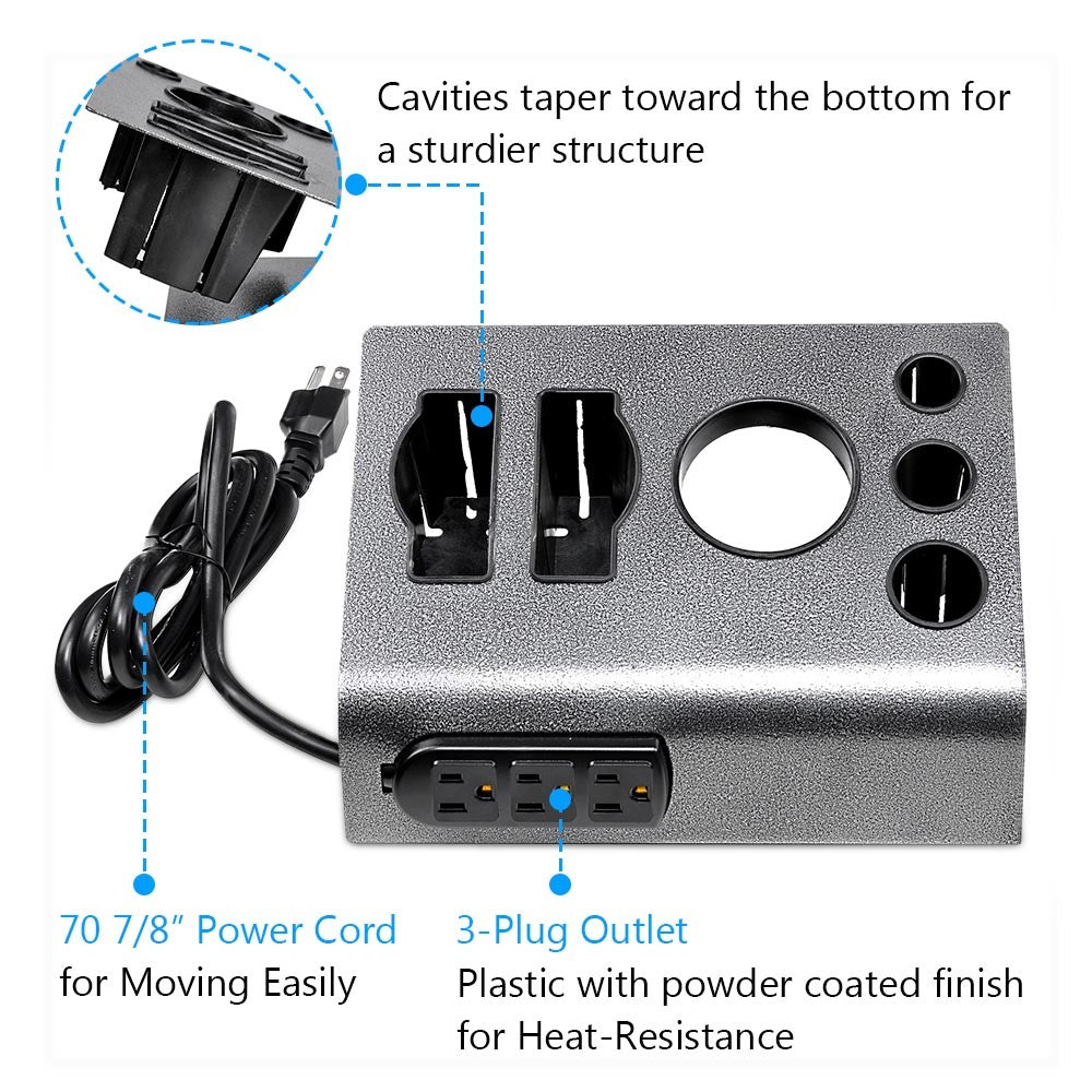 Salon Flat Iron & Blow Dryer Holder Stand with 3 Outlets - Desktop Organizer