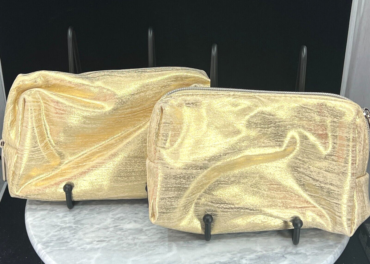 Gold Makeup Bag Set - Travel Cosmetic Pouches for Beauty Storage - Lot of 2