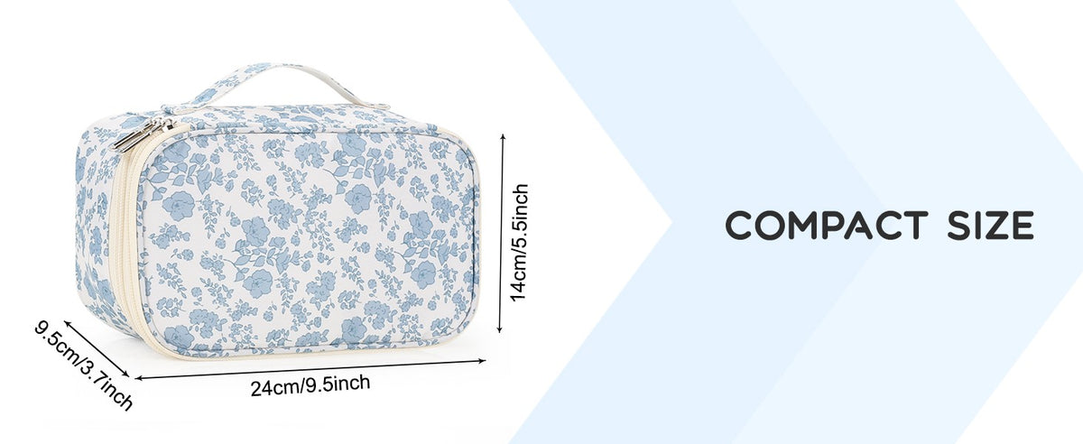 Travel Makeup Bag, Small Floral Cosmetic Organizer with Brush Compartments