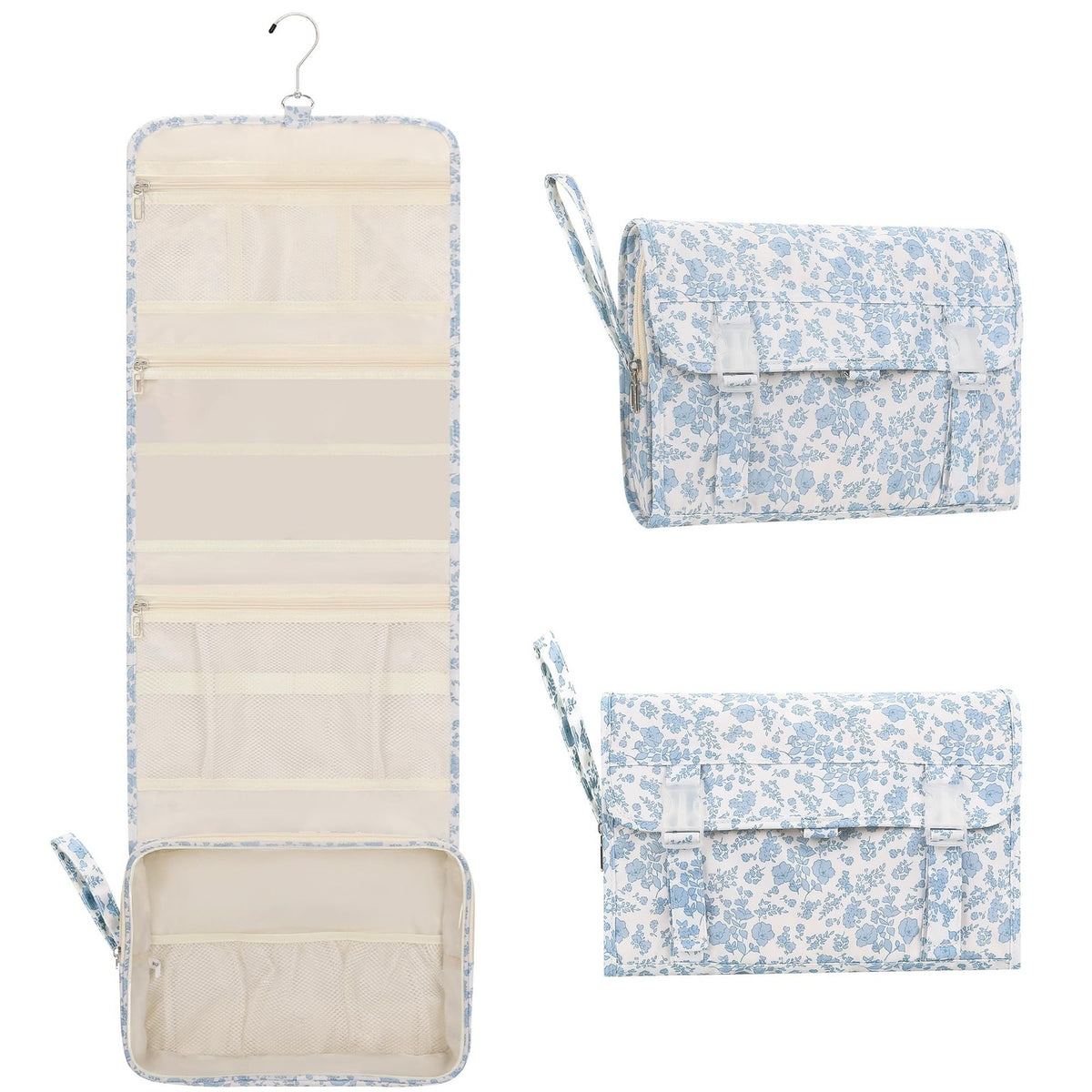 Travel Toiletry Bag with Hanging Hook - Waterproof Floral Organizer for Women & Men