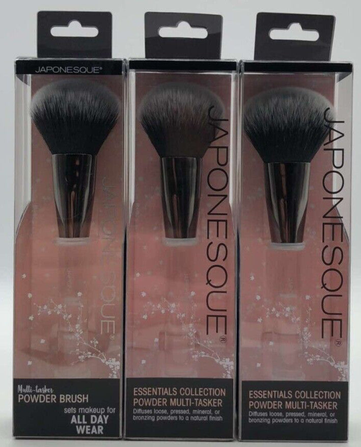 3-Pack Powder Makeup Brush Set - Multi-Tasker Kabuki Brushes for Loose & Mineral Powders