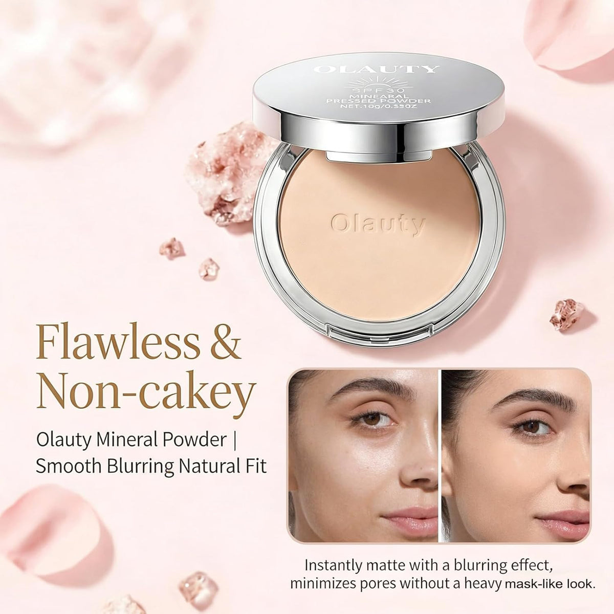 Mineral Powder Foundation with SPF 30, 4-in-1 Sun Protection Face Powder - Light to Medium Coverage