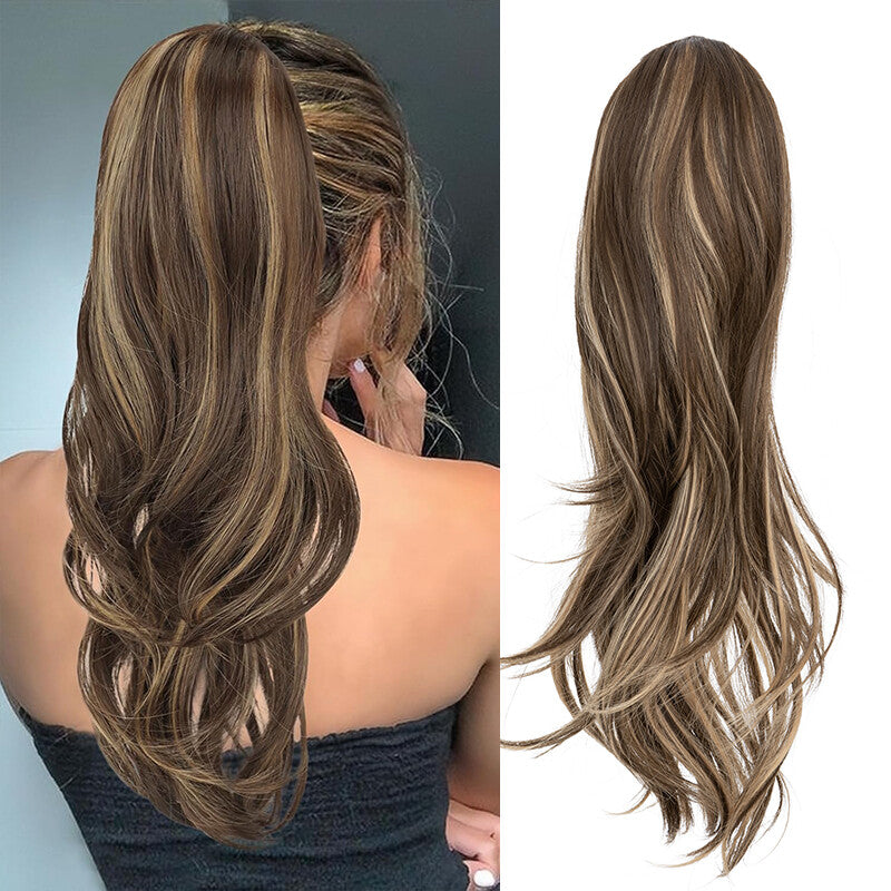 22-Inch Real Human Hair Ponytail Extension Clip-In Layered Drawstring