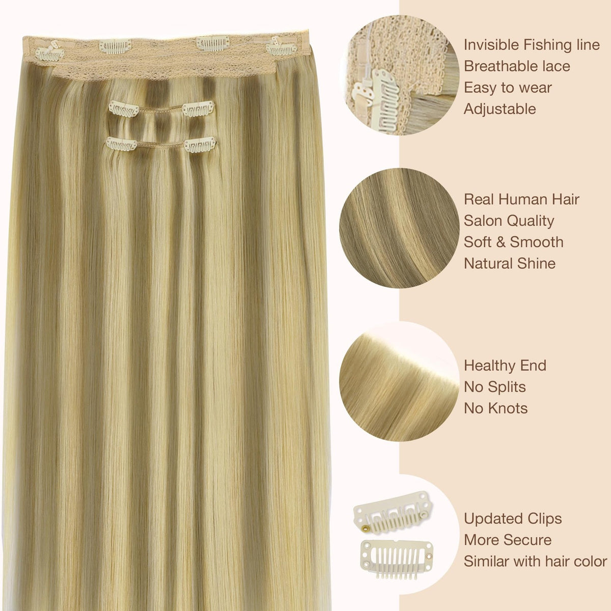 14 Inch Human Hair Extensions #16/22 - Full Remy Hair with Invisible Wire