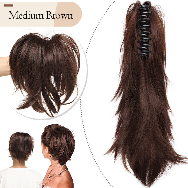 Clip-In Ponytail Hair Extension with Bendable Claw for Short Hair - Curly & Straight Styles