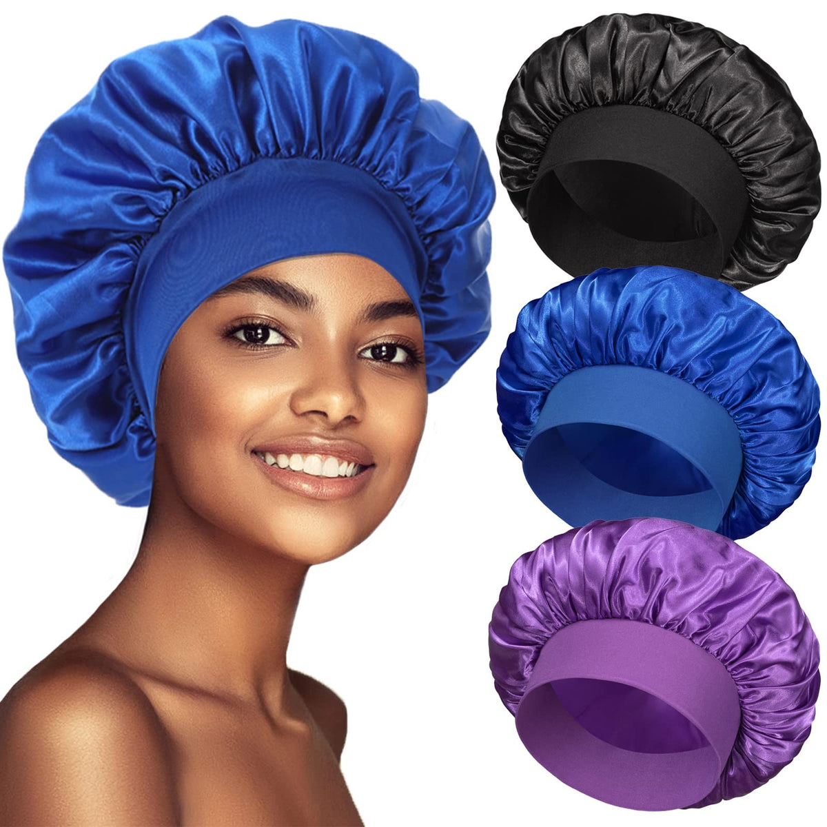 PHILIGHTS 3PCS Bonnets for Women, Satin Bonnet Hair One Size, Set C