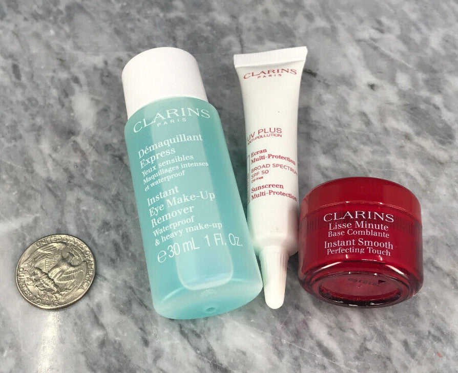 Clarins Skincare Travel Set - Sample Size 3 Pieces, Includes Eye Remover & Anti-Pollution