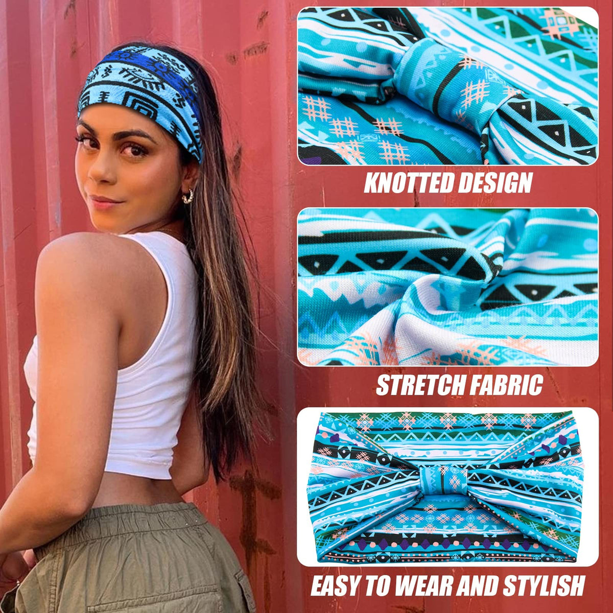 Women's Wide Boho Knotted 1 Count (Pack of 8), No13(boho colors 8 pcs)