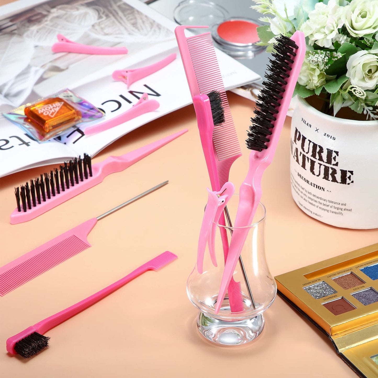 Hair Brush Set - Nylon Teasing Brushes for Salon & Styling, 12 Pieces