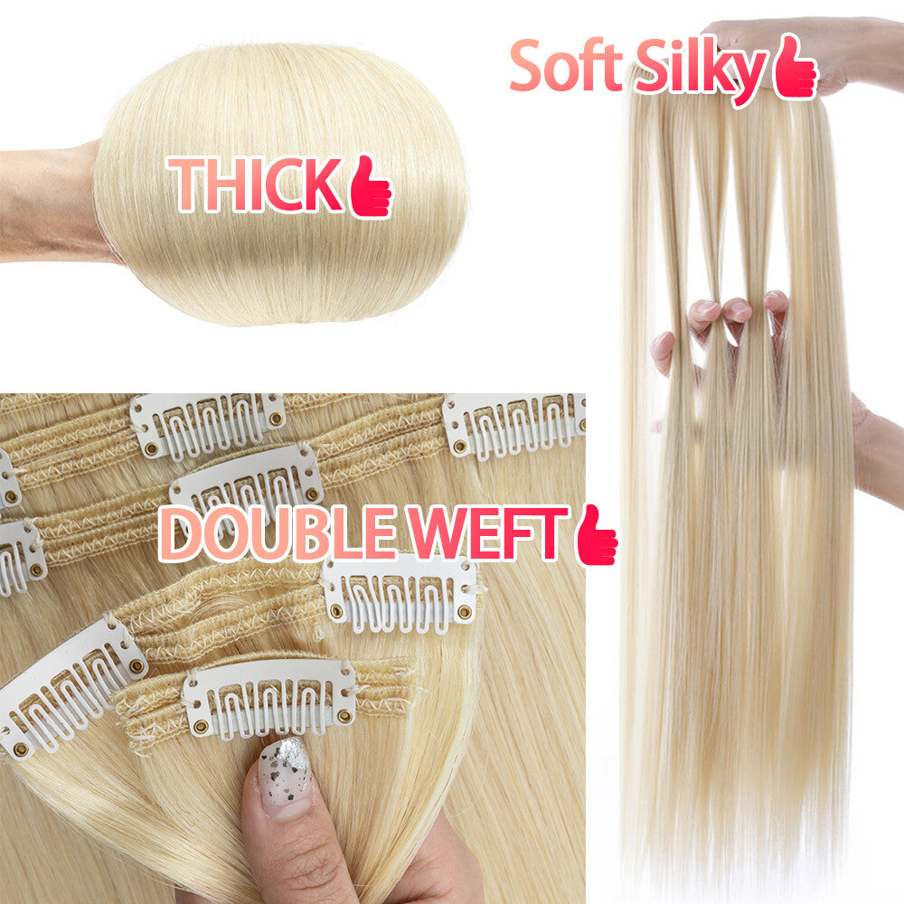 Double Weft Clip-In Human Hair Extensions Full Head - Multiple Colors & Lengths