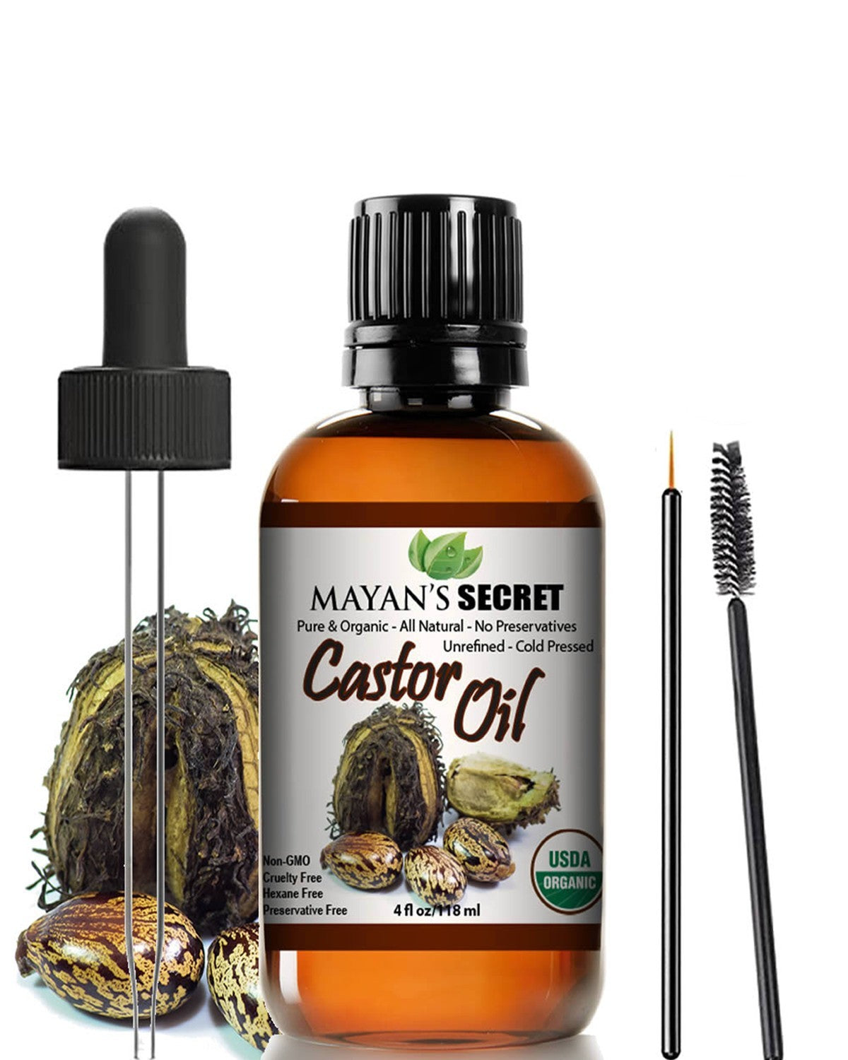Organic Cold Pressed Castor Oil in Glass Bottle for Hair Skin & Eyelashes