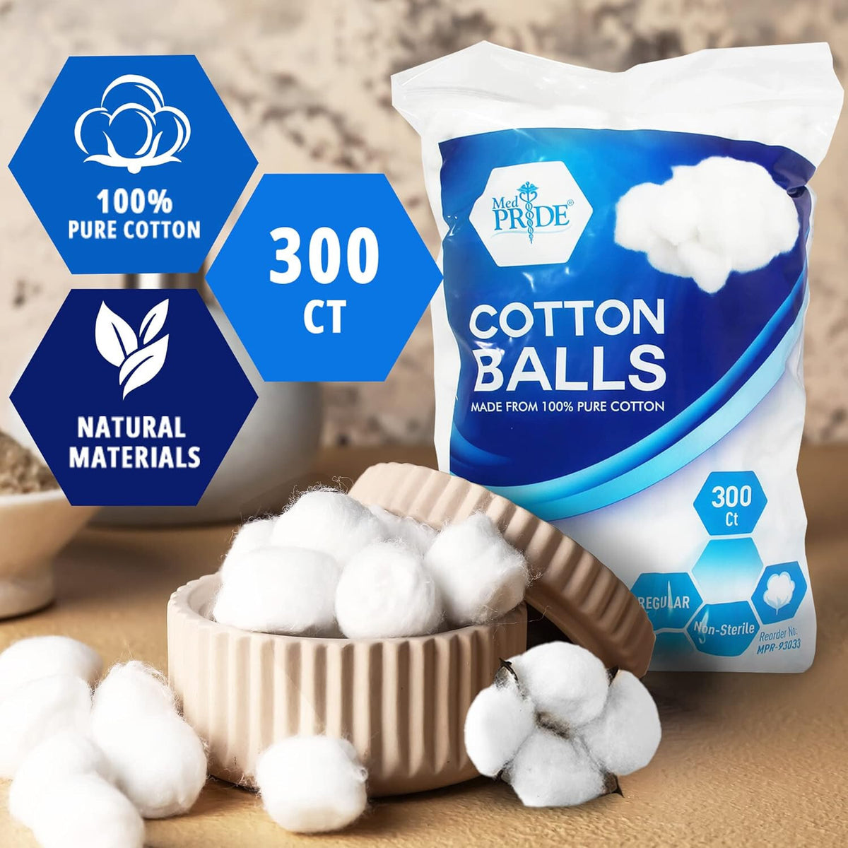 100% Cotton Balls - All-Purpose Medical/Salon Use, 300 Count or 2000 Pack
