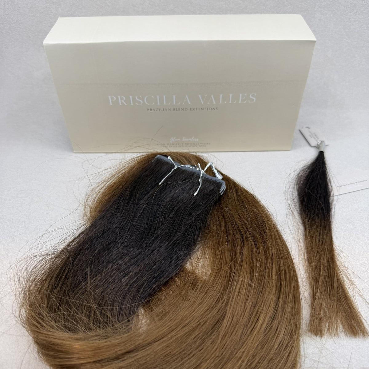 Hair Extensions Tape-In 25 Inch Light Brown Ombre - Glam Seamless & Priscilla Valles
