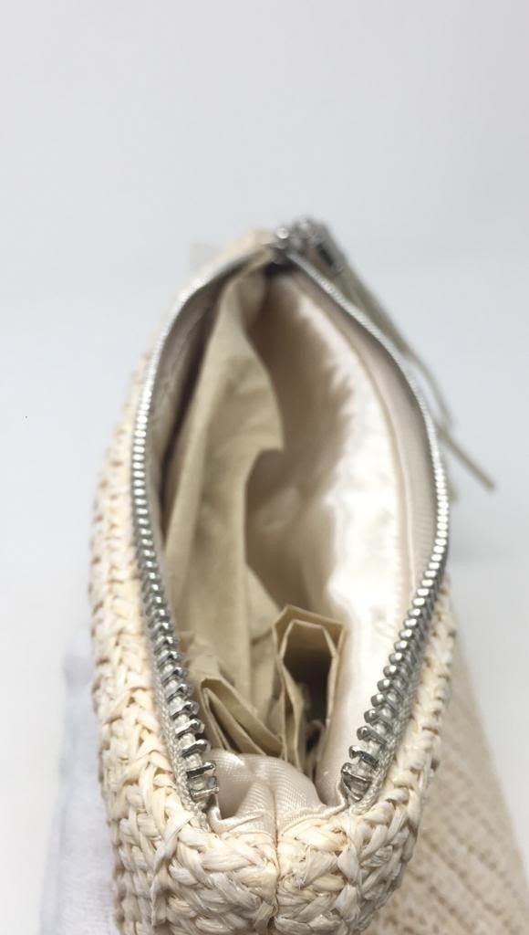 Faux Raffia Tassel Women's Clutch Bag - Small Beige Cosmetic Bag