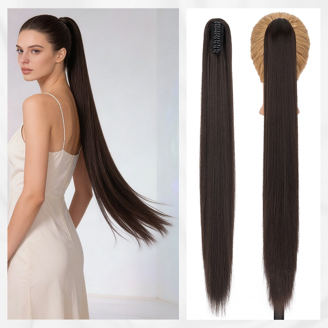 30-Inch Fluffy Ponytail Hair Extension with Claw Clip - Straight & Wave Styles