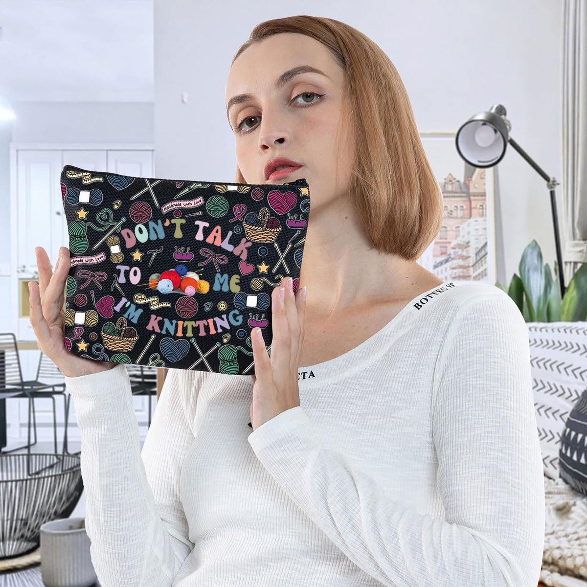 Knitting Cosmetic Bag - Crochet Inspired Gift, Waterproof Makeup Organizer
