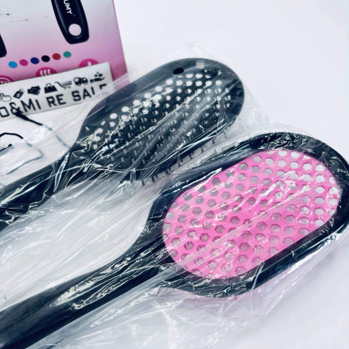 Vented Detangling Hair Brush Set for All Hair Types – Black & Pink