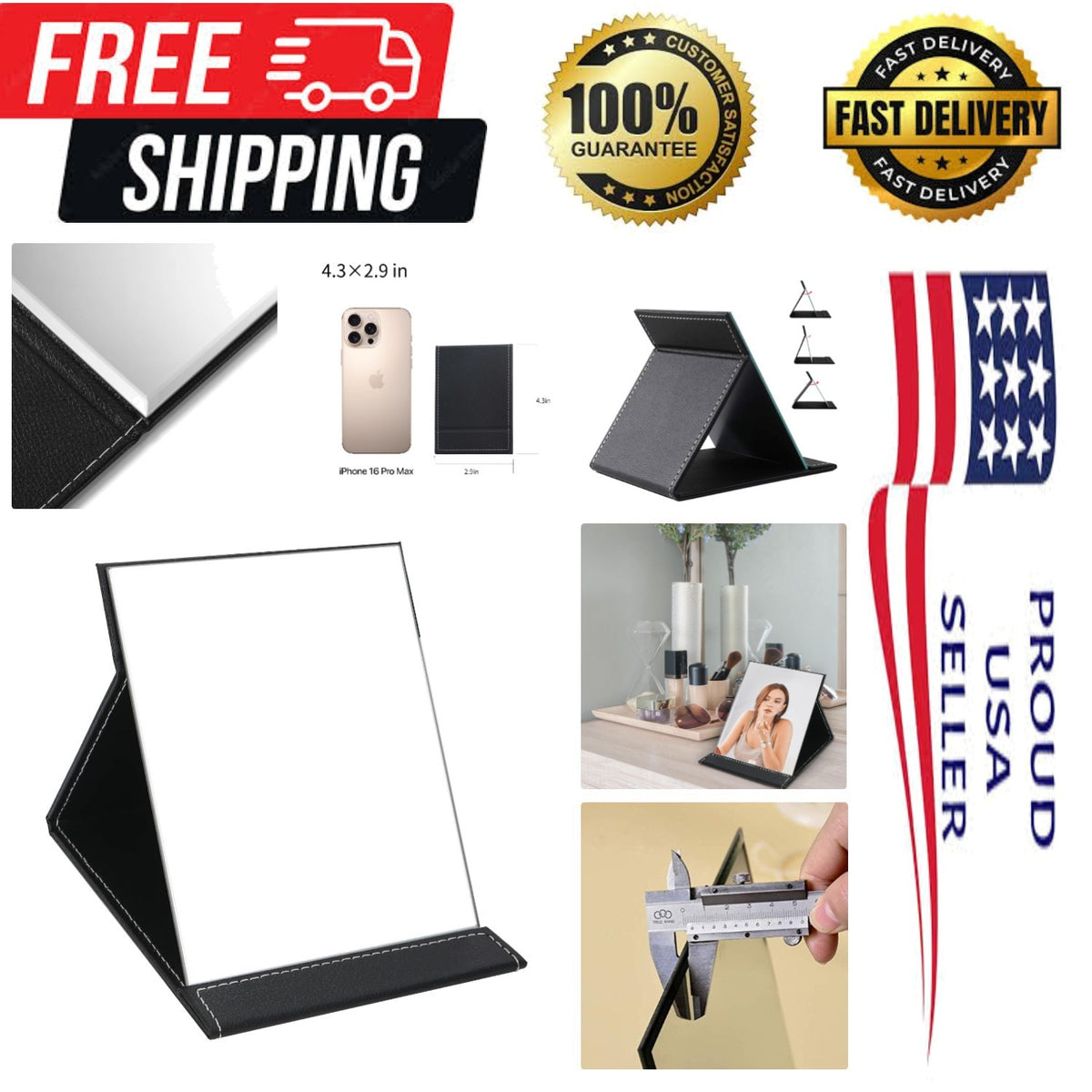 Portable Waterproof Folding Mirror for Travel and Camping - Multiple Sizes