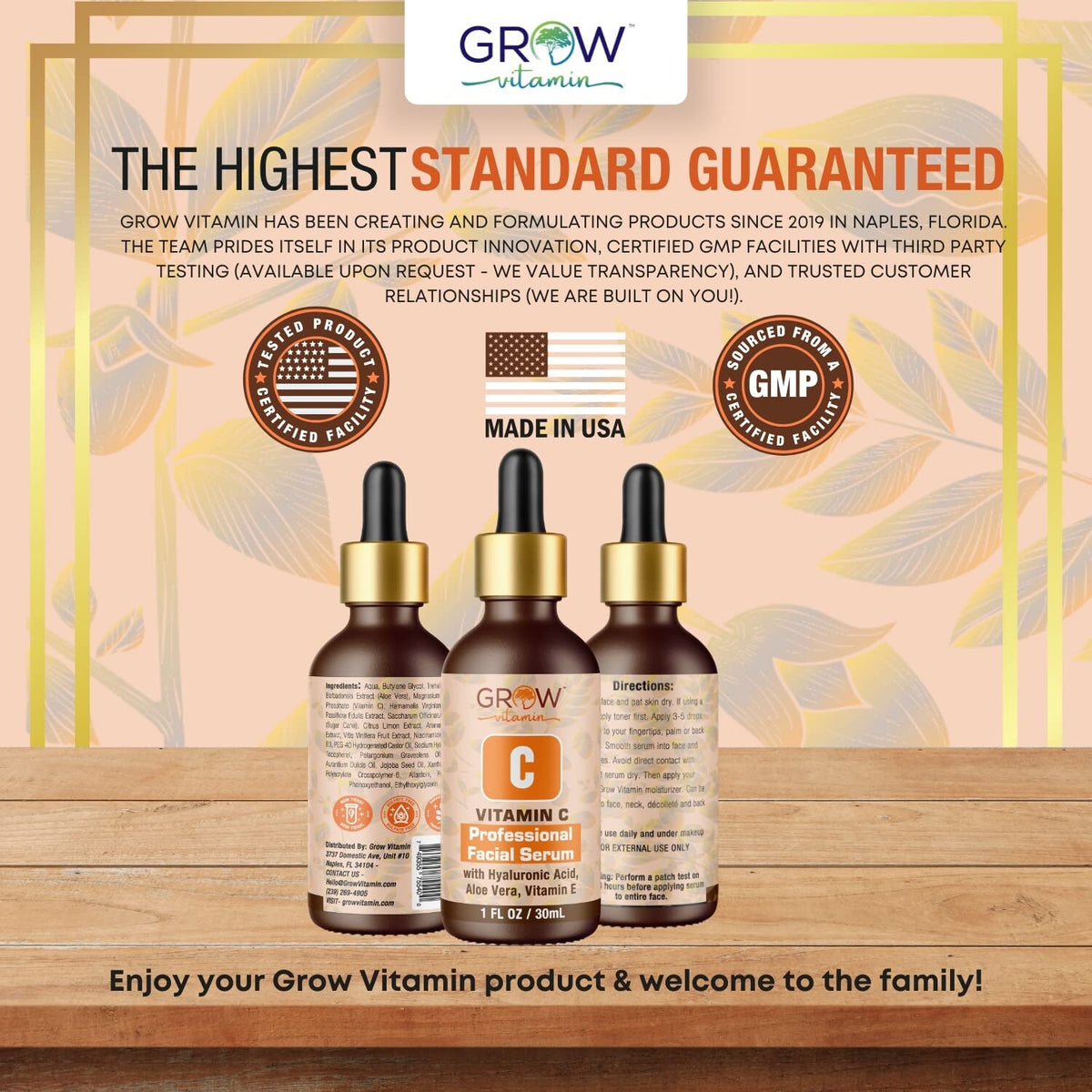 Vitamin C Serum with E Aloe Vera & Hyaluronic Acid Organic Anti-Aging Skin Care