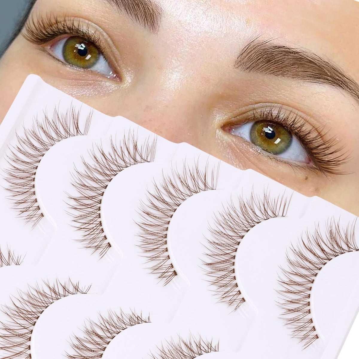 Brown False Eyelashes Natural Look Cat Eye Faux Mink Reusable 3D Volume