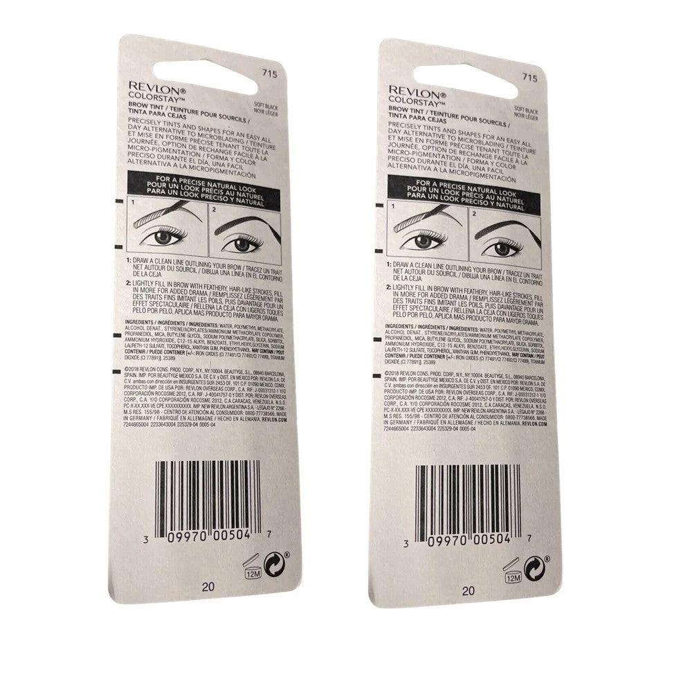 Revlon Colorstay Brow Tint Soft Black Pack of 2 - Precise Brow Coloring and Shaping