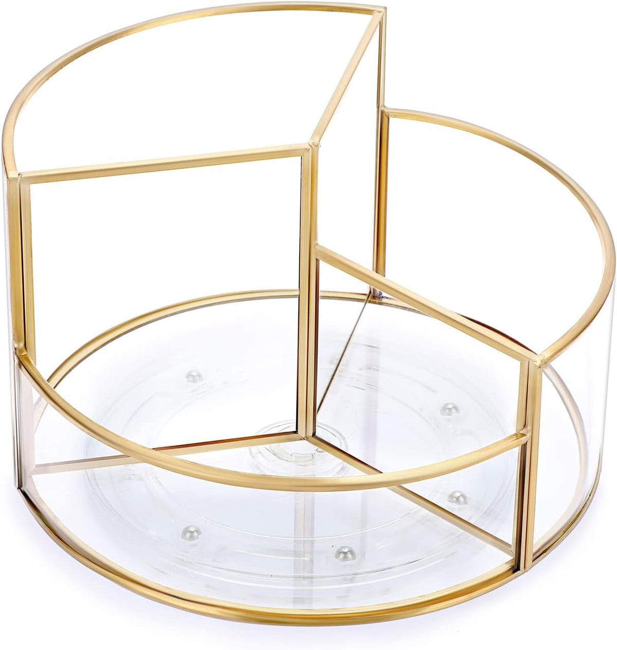 Rotating Makeup Organizer with 3 Slots - Gold Glass Vanity Storage