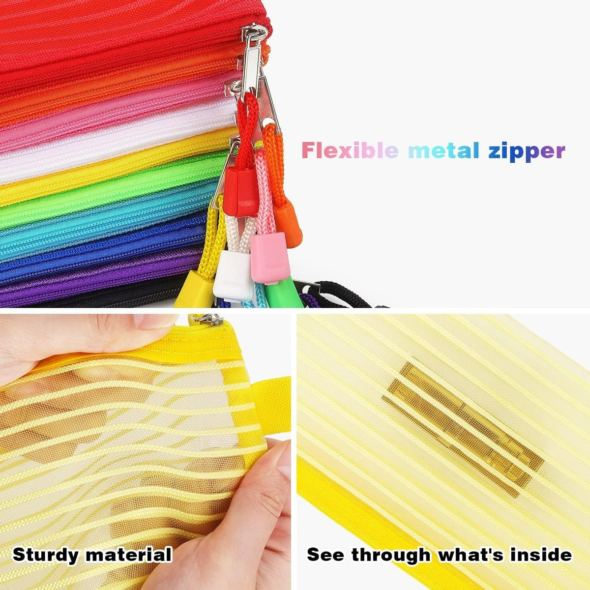 Colorful Travel Zipper Bags Set - Waterproof Organizers for Luggage and School Supplies