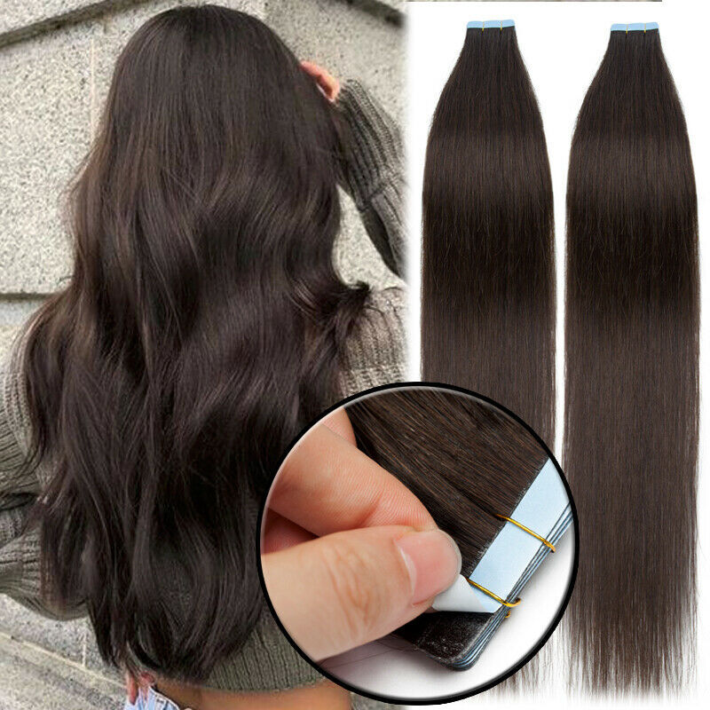 Remy Hair Tape-In Extensions Full Head 40pc Natural Straight Human Hair