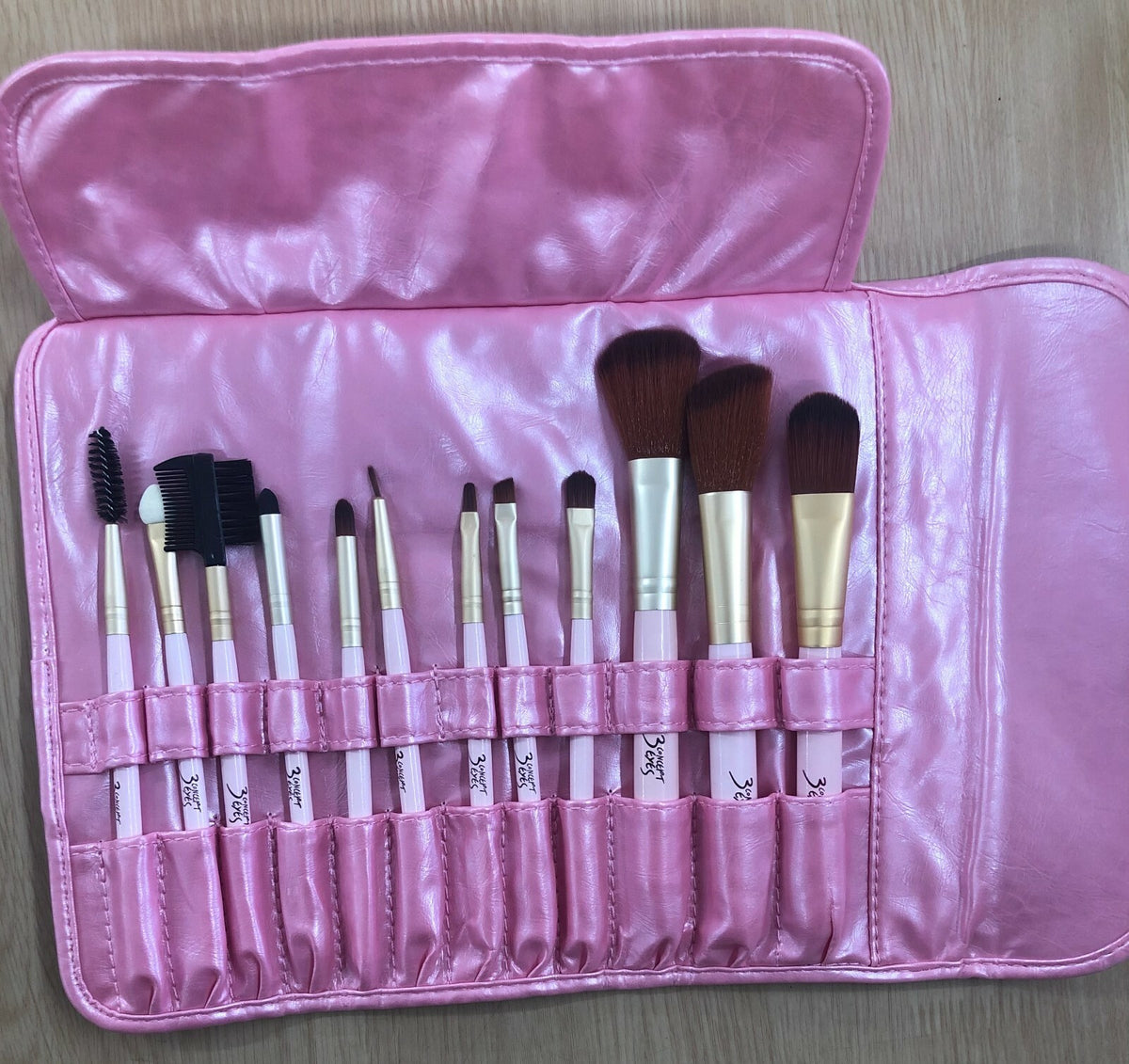 12-Piece Makeup Brush Set - Soft Bristles, Pink Handles