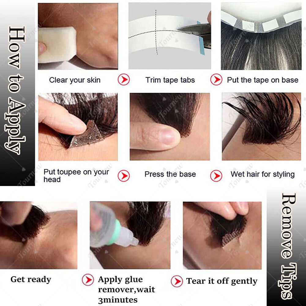 Men's Human Hair Toupee V Loop Hair Replacement System - Natural Look