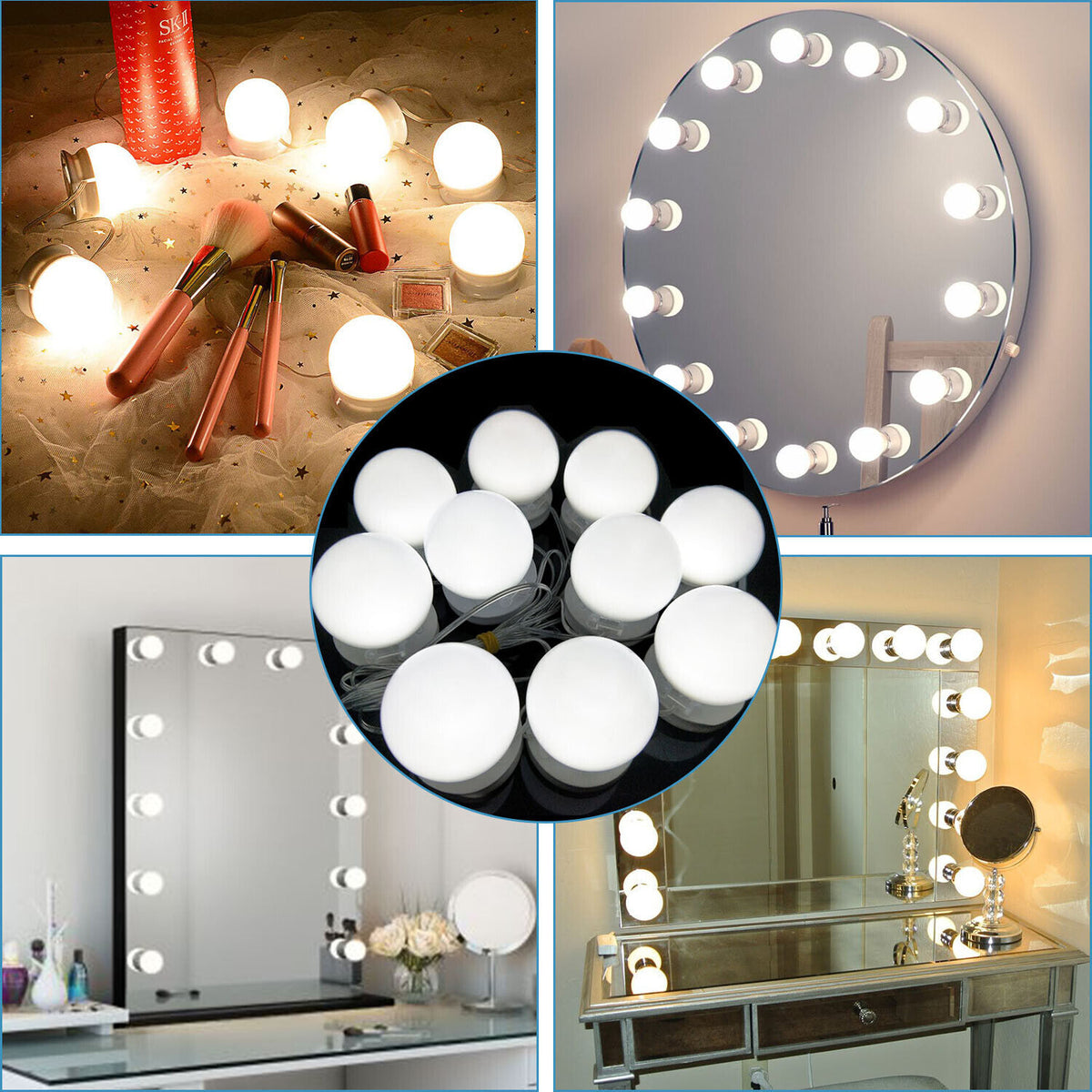 Makeup Mirror Lights Kit with 10/20 Dimmable LED Bulbs - Vanity Hollywood Lighting