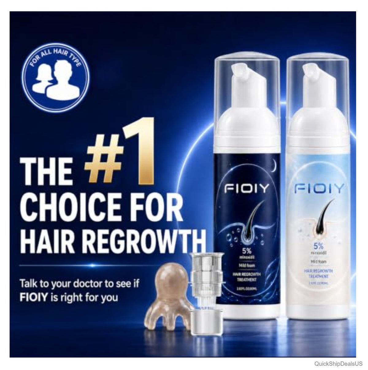 5% Minoxidil Foam For Hair Regrowth Men Women 160 mL 2 Bottles Scalp