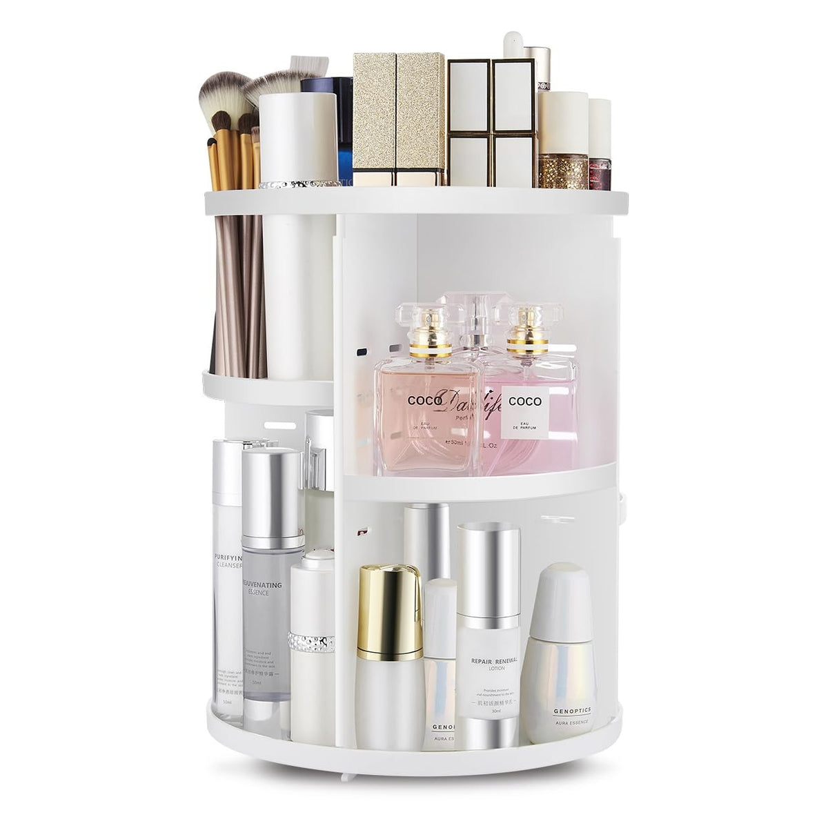 Rotating Makeup Organizer with Adjustable Trays - Large Capacity Cosmetic Storage Box