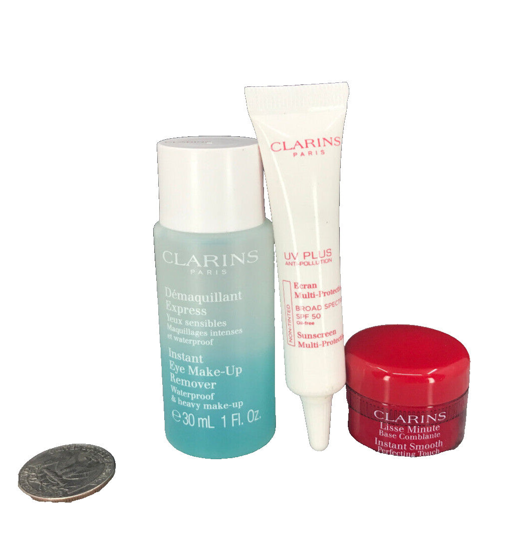 Clarins Skincare Travel Set - Sample Size 3 Pieces, Includes Eye Remover & Anti-Pollution