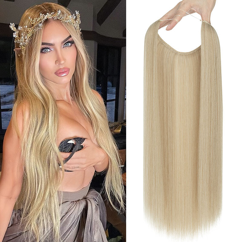Invisible Wire Hair Extensions - Natural Synthetic Length & Body Wavy or Straight