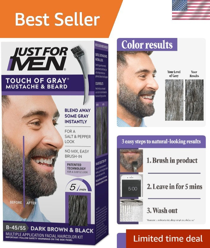 Beard Dye for Gray Hair - 5 Min Dark Brown-Black