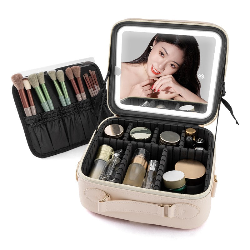 Portable Makeup Bag with LED Mirror Waterproof Travel Organizer