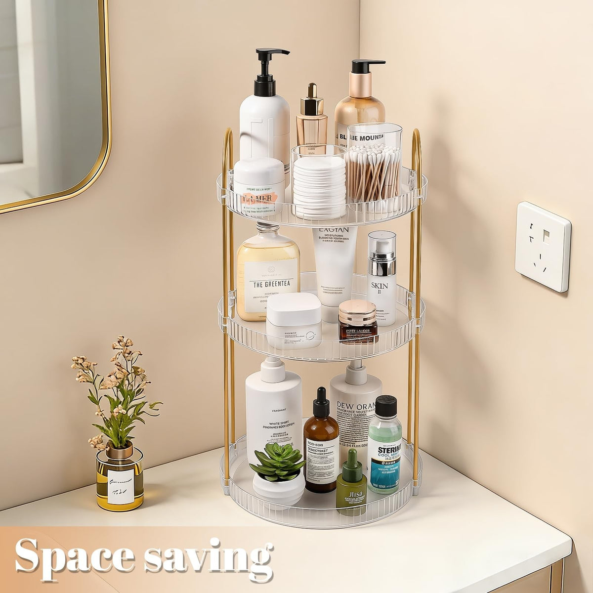 Large Capacity 360° Rotating Makeup Organizer with 2 Tiers, Clear Acrylic