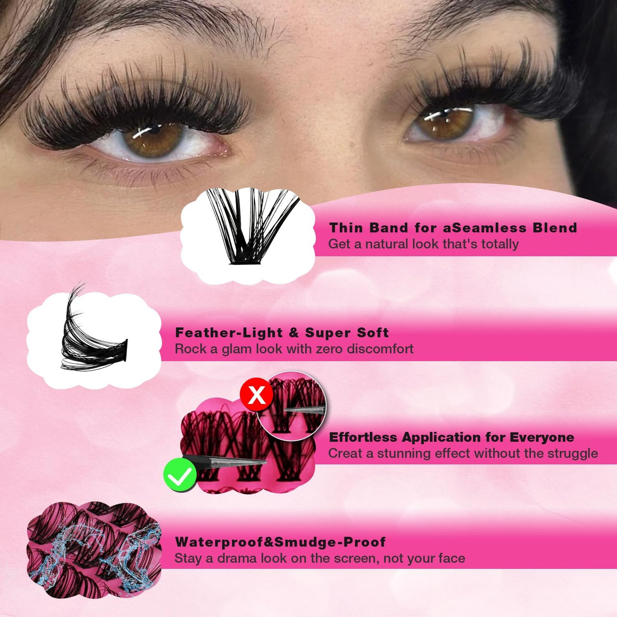 560 Pcs Lash Clusters Kit with Bond Seal & Tweezers - Natural & Waterproof