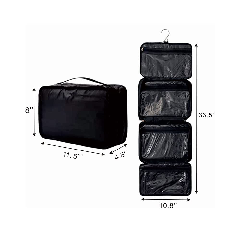 All-Purpose Travel Organizer Bag with Hanging Cosmetic Compartments - Black