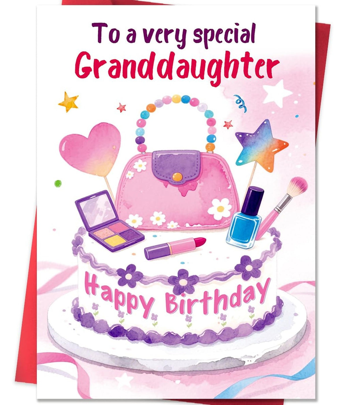 Granddaughter Birthday Card - Colorful Cake & Gift Design from Grandma Grandpa