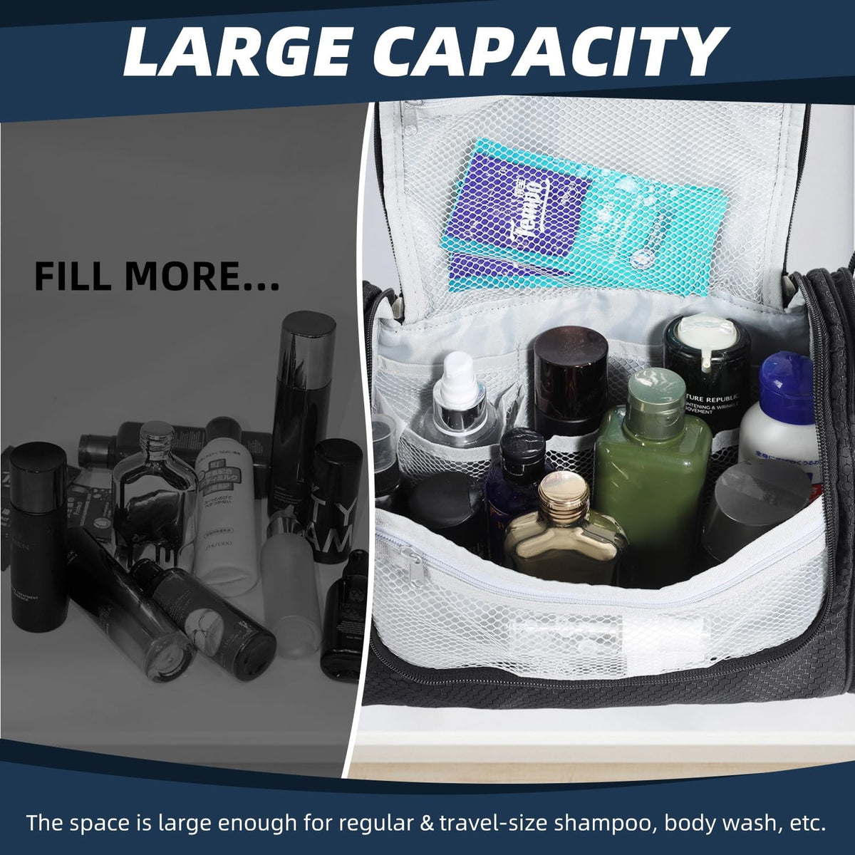 Large Capacity Water-Resistant Hanging Toiletry Bag for Travel