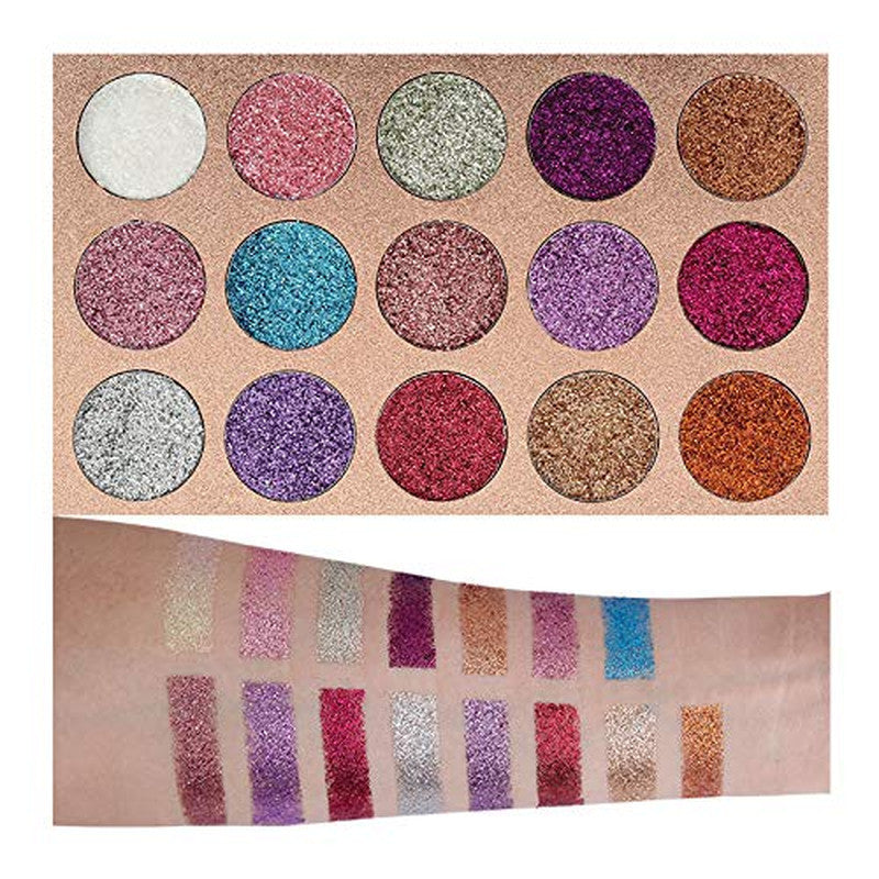 15 Colors Glitter Eyeshadow Palette Waterproof & Long Lasting Shimmer Makeup