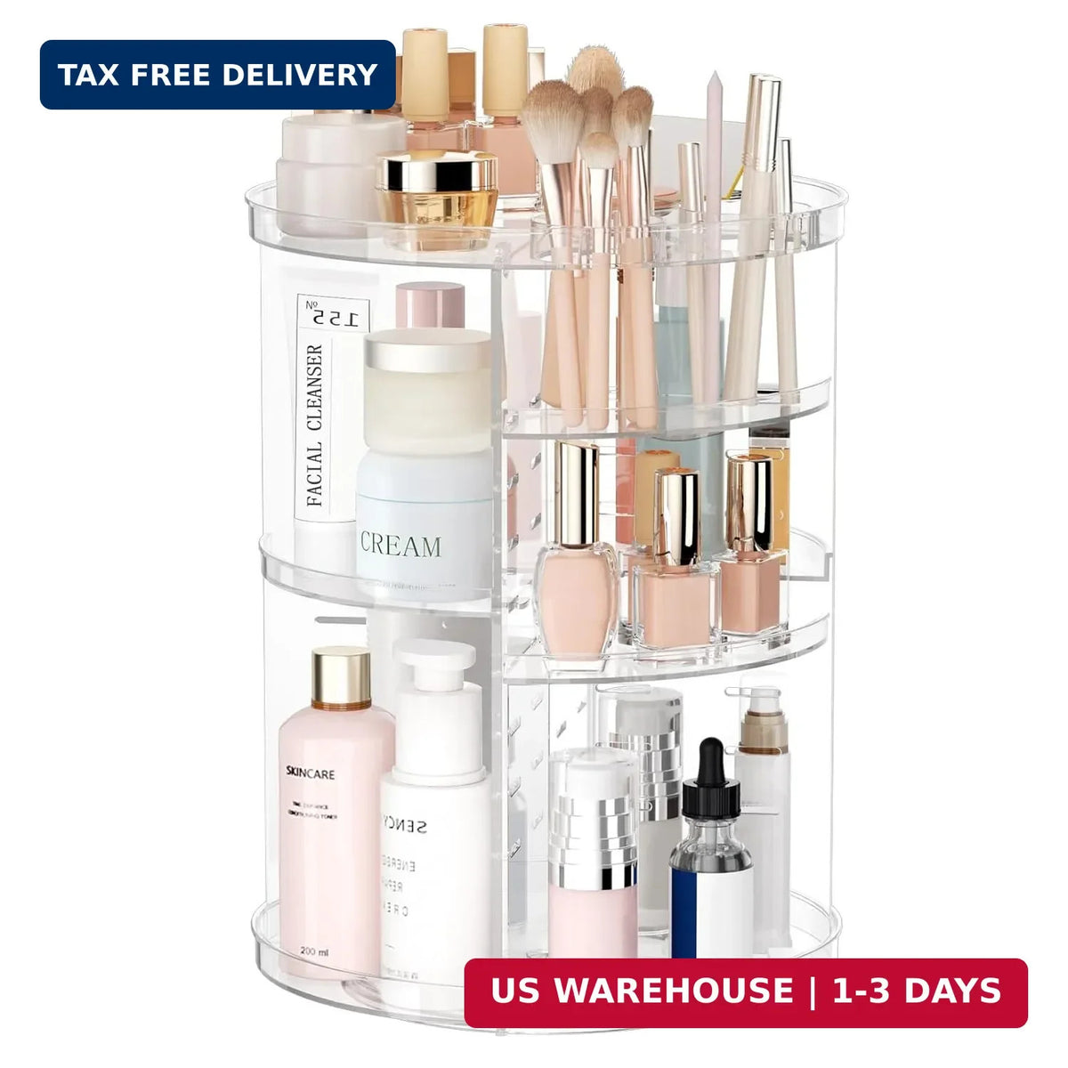 Rotating Makeup Organizer with Adjustable Layers - Spinning Vanity Storage for Cosmetics & Skincare